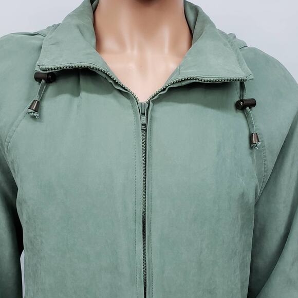 London Fog Removable Hood Windbreaker Trench Jacket Zip Up XL Sage Green - Picture 7 of 12